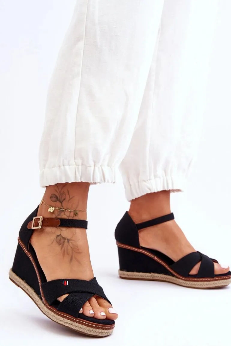 Damskie Sandały Na Koturnie Czarne Janet