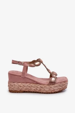Damskie Sandały Na Koturnie Z Plecionką S.Barski MY291 Różowe