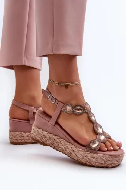 Damskie Sandały Na Koturnie Z Plecionką S.Barski MY291 Różowe