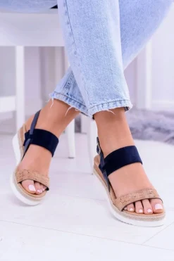 Damskie Sandały Na Koturnie Lniane Felucci