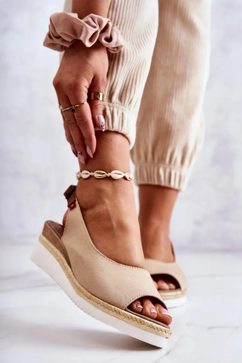 Damskie Sandały Na Koturnie Big Star JJ276049 Beżowe