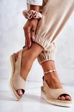 Damskie Sandały Na Koturnie Big Star JJ276049 Beżowe