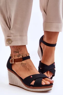 Damskie Sandały Na Koturnie Czarne Veenus