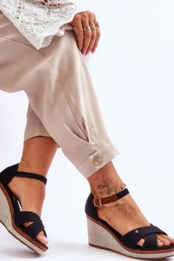 Damskie Sandały Na Koturnie Czarne Veenus