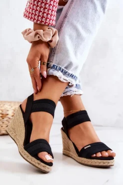 Damskie Sandały Na Koturnie Big Star JJ274976 Czarne