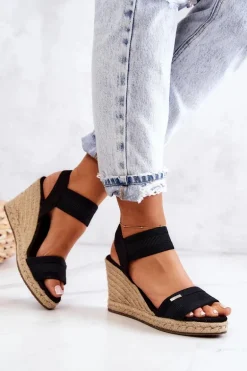 Damskie Sandały Na Koturnie Big Star JJ274976 Czarne