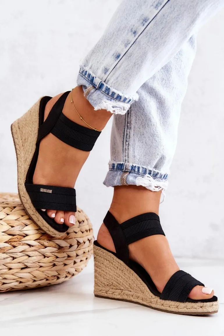 Damskie Sandały Na Koturnie Big Star JJ274976 Czarne