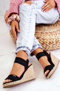 Damskie Sandały Na Koturnie Big Star JJ274976 Czarne