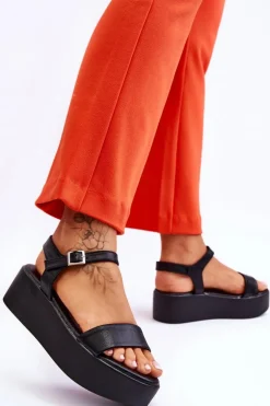 Damskie Sandały Na Masywnej Platformie Czarne Casen