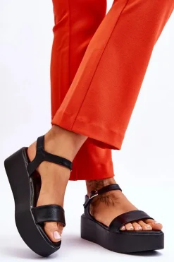 Damskie Sandały Na Masywnej Platformie Czarne Casen