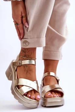 Damskie Sandały Na Masywnym Obcasie Złote Hillary