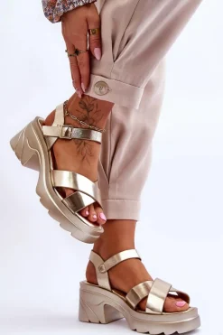 Damskie Sandały Na Masywnym Obcasie Złote Hillary