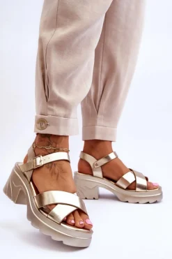 Damskie Sandały Na Masywnym Obcasie Złote Hillary