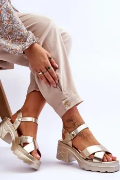 Damskie Sandały Na Masywnym Obcasie Złote Hillary