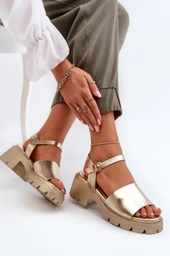 Damskie Sandały Na Masywnym Obcasie Złote Dottiassa