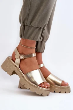 Damskie Sandały Na Masywnym Obcasie Złote Dottiassa