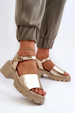 Damskie Sandały Na Masywnym Obcasie Złote Dottiassa