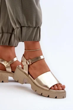 Damskie Sandały Na Masywnym Obcasie Złote Dottiassa