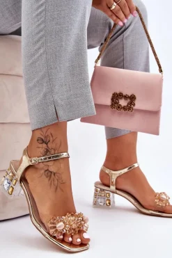 Damskie Sandały Na Niskim Obcasie Z Ozdobami Złote Benicio