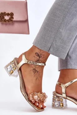 Damskie Sandały Na Niskim Obcasie Z Ozdobami Złote Benicio