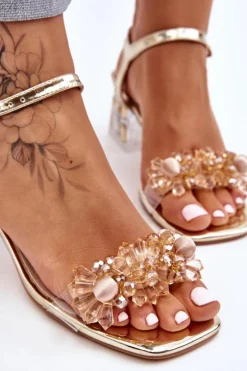 Damskie Sandały Na Niskim Obcasie Z Ozdobami Złote Benicio