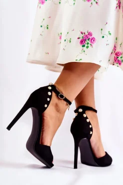 Damskie Sandały Na Obcasie Ze Zdobieniami Czarne Livorno