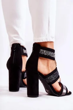 Damskie Sandały Na Obcasie Czarne Laurita