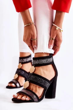 Damskie Sandały Na Obcasie Czarne Laurita