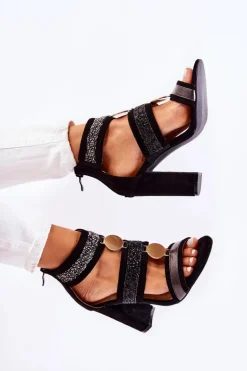 Damskie Sandały Na Obcasie Czarne Laurita