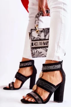 Damskie Sandały Na Obcasie Czarne Laurita