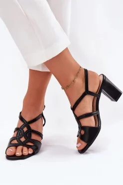 Damskie Sandały Na Obcasie Słupku Sergio Leone SK884 Czarne