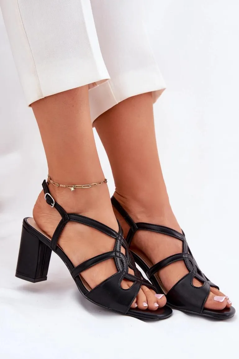 Damskie Sandały Na Obcasie Słupku Sergio Leone SK884 Czarne