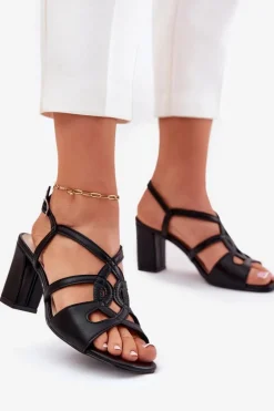 Damskie Sandały Na Obcasie Słupku Sergio Leone SK884 Czarne