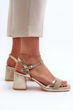 Damskie Sandały Na Obcasie Z Błyszczącym Paskiem Złote Tessata