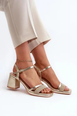 Damskie Sandały Na Obcasie Z Błyszczącym Paskiem Złote Tessata
