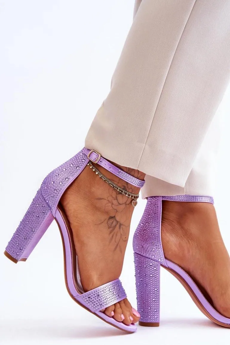 Damskie Sandały Na Obcasie Z Cyrkoniami Fioletowe Idealistic