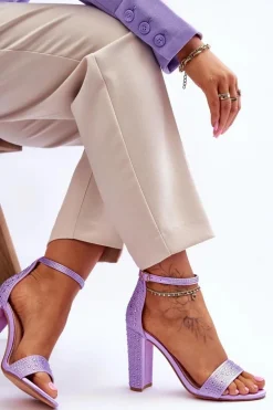 Damskie Sandały Na Obcasie Z Cyrkoniami Fioletowe Idealistic