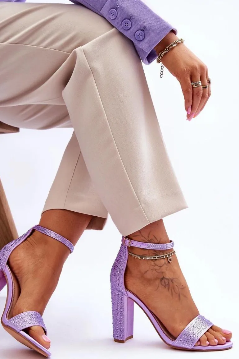 Damskie Sandały Na Obcasie Z Cyrkoniami Fioletowe Idealistic