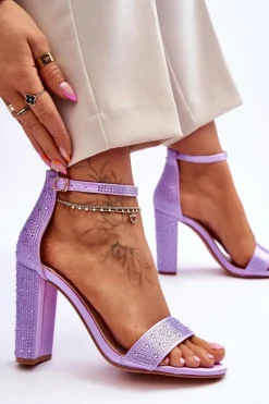 Damskie Sandały Na Obcasie Z Cyrkoniami Fioletowe Idealistic