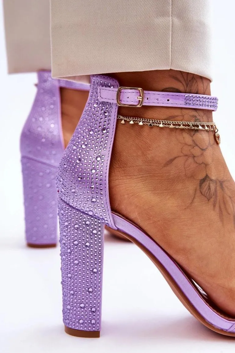 Damskie Sandały Na Obcasie Z Cyrkoniami Fioletowe Idealistic