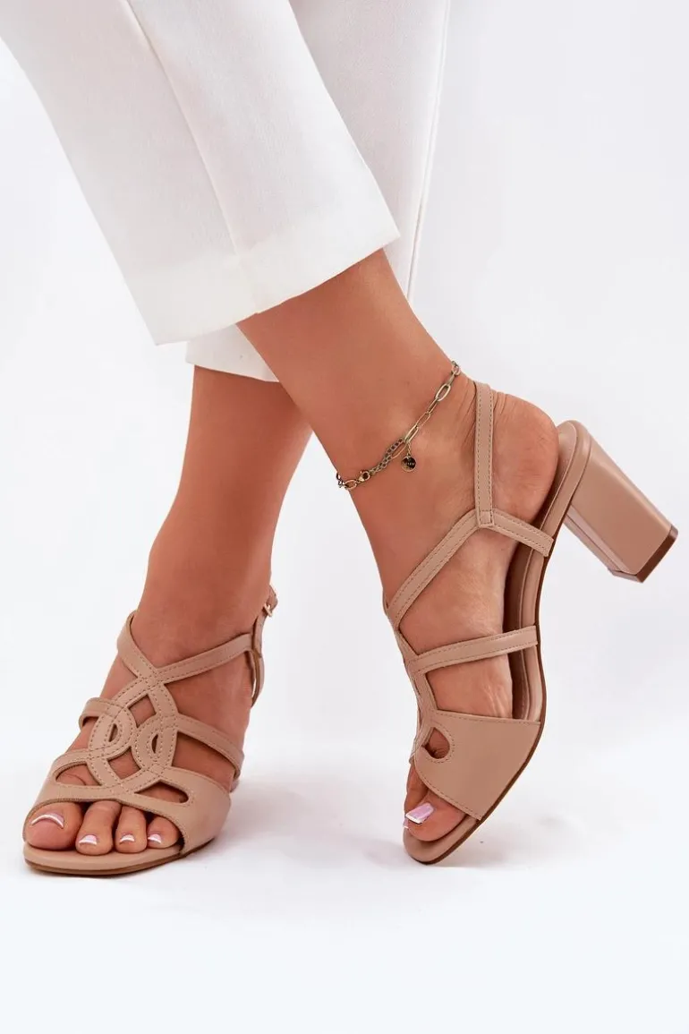 Damskie Sandały Na Obcasie Słupku Sergio Leone SK884 Beżowe