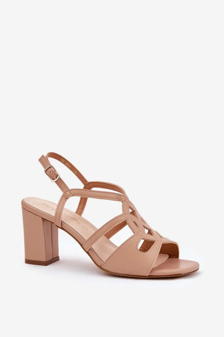 Damskie Sandały Na Obcasie Słupku Sergio Leone SK884 Beżowe