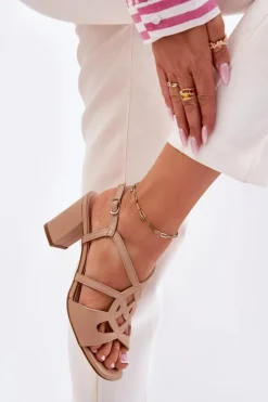 Damskie Sandały Na Obcasie Słupku Sergio Leone SK884 Beżowe