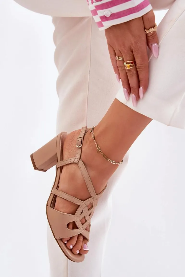 Damskie Sandały Na Obcasie Słupku Sergio Leone SK884 Beżowe