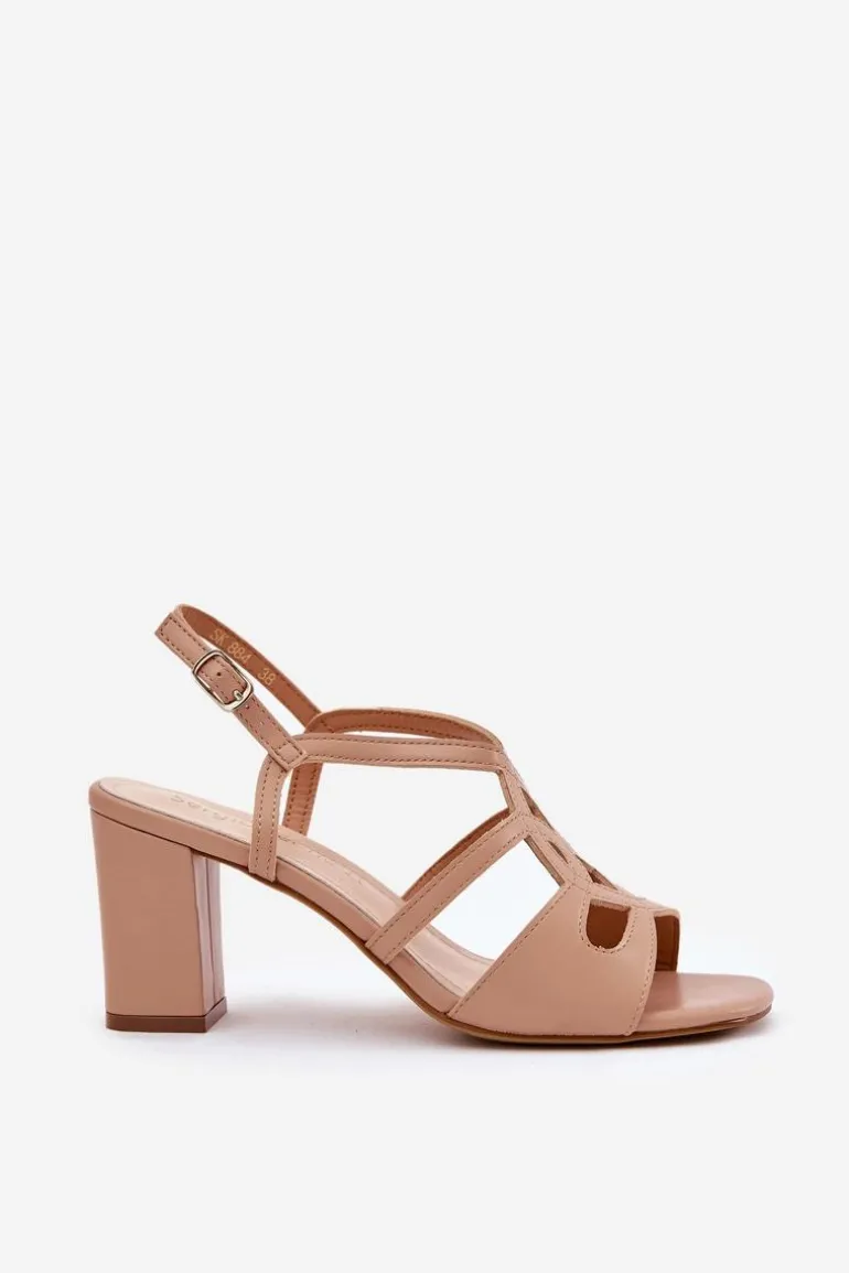 Damskie Sandały Na Obcasie Słupku Sergio Leone SK884 Beżowe