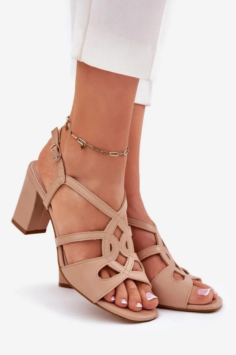 Damskie Sandały Na Obcasie Słupku Sergio Leone SK884 Beżowe