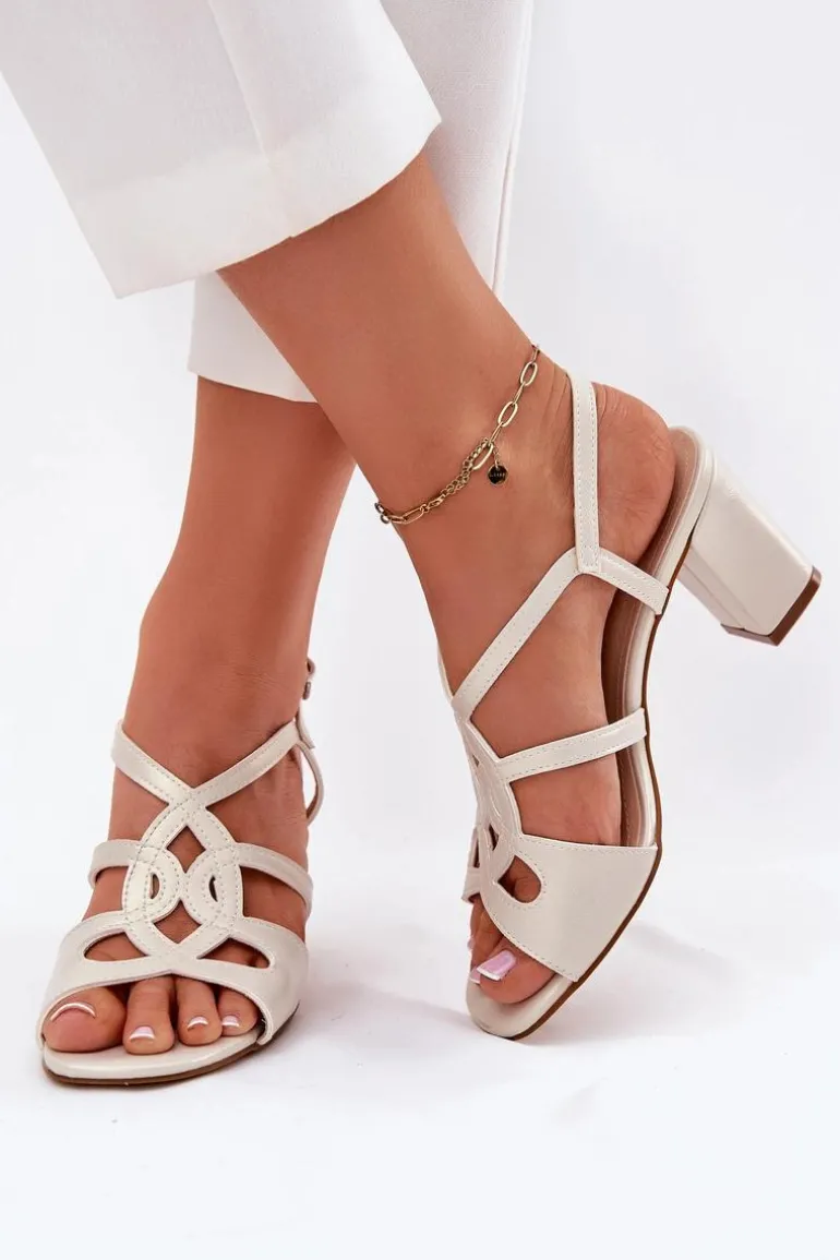 Damskie Sandały Na Obcasie Słupku Sergio Leone SK884 Perłowe