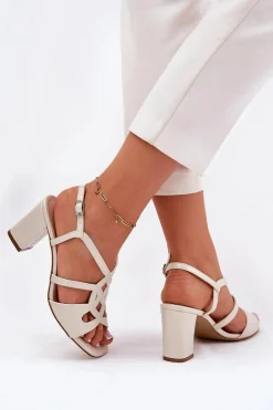 Damskie Sandały Na Obcasie Słupku Sergio Leone SK884 Perłowe