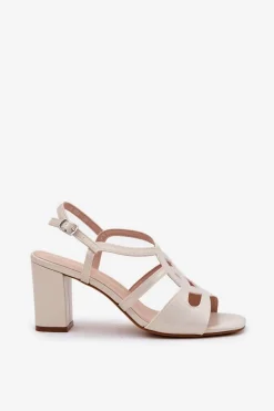 Damskie Sandały Na Obcasie Słupku Sergio Leone SK884 Perłowe