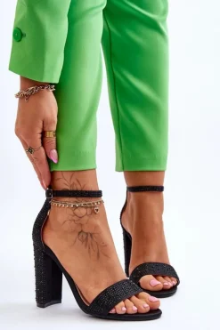 Damskie Sandały Na Obcasie Z Cyrkoniami Czarne Idealistic